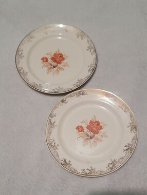 Vintage Sears Roebuck Empress Gold Rose Dessert Plates Set Of 2